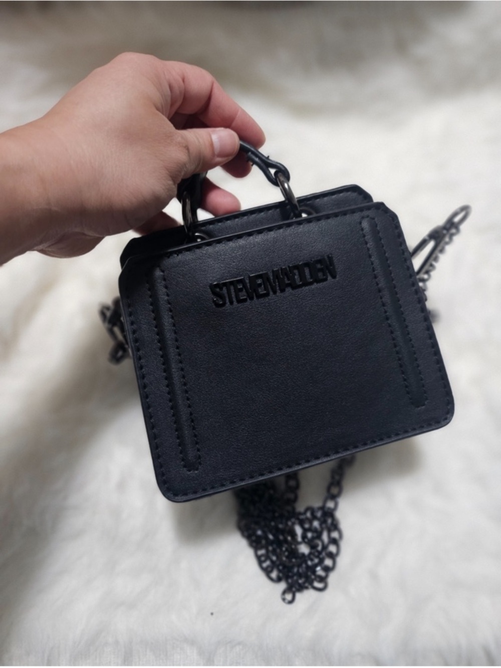 Steve Madden Black Quilted Mini Satchel with Top Handle - Picture 3 of 5